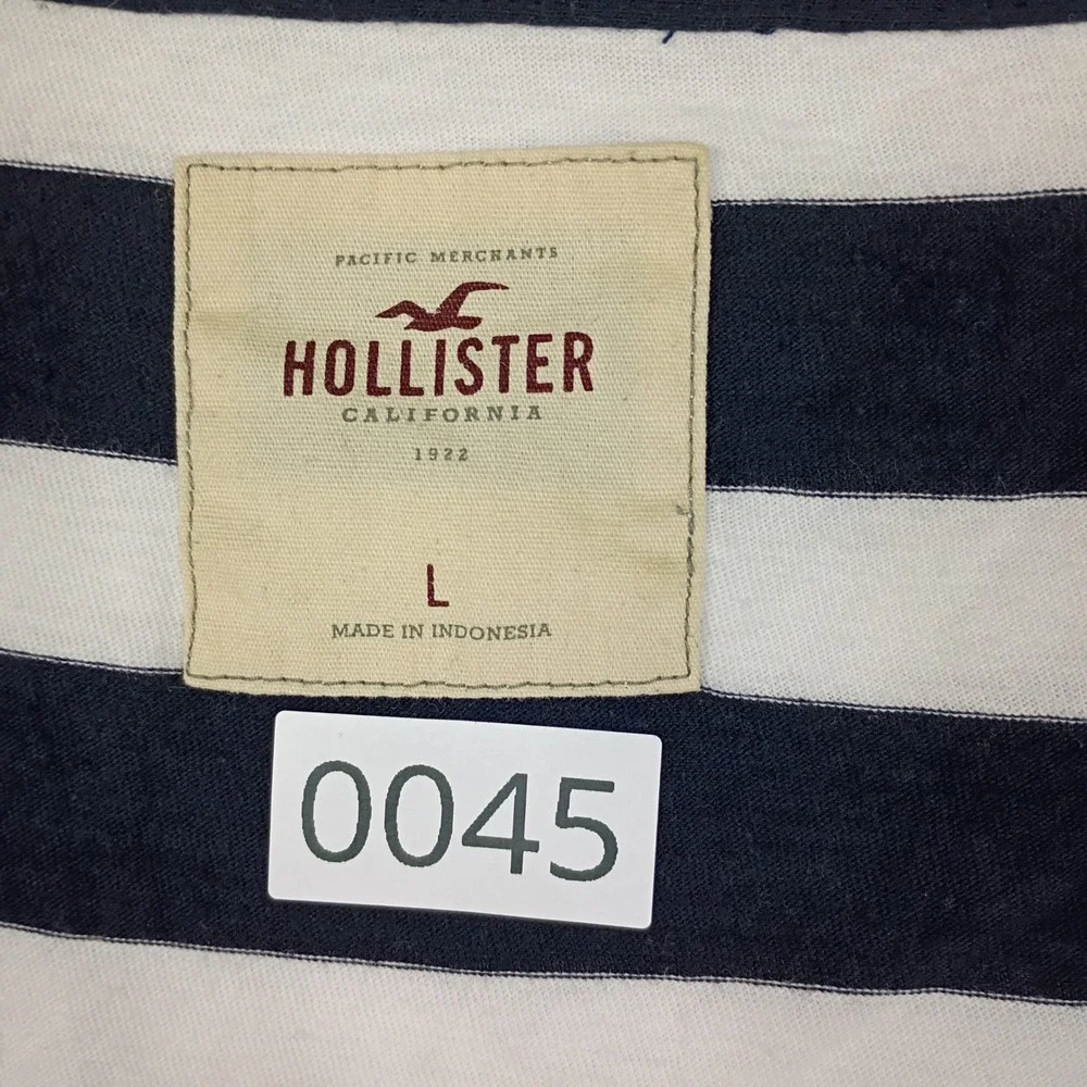 Hollister Womens Navy Blue White Striped Scoop Neck Long Sleeve Tee Shirt Large